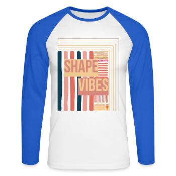 Shape Vibes Farbblockprint - Unisex Baseballshirt langarm - Weiß/Royalblau - Vorne - Nik (191cm)