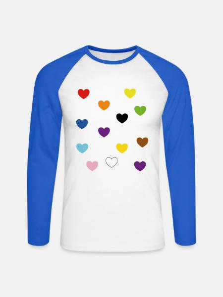 Rainbow Hearts – Inklusive Pride-Farben - Unisex Baseballshirt langarm - Weiß/Royalblau