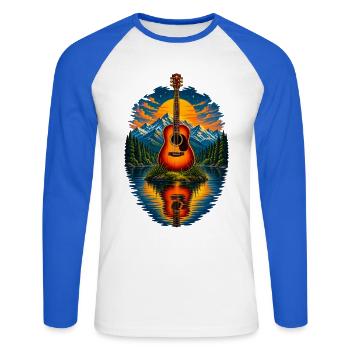 Acoustic Guitar Sunset By The Lake - Unisex Baseballshirt langarm - Weiß/Royalblau - Vorne - Nik (191cm)