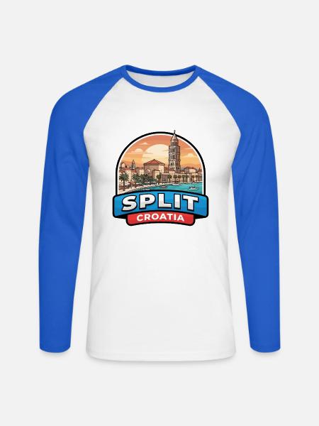 Split Kroatien Reiseabzeichen Diokletians Palast - Unisex Baseballshirt langarm - Weiß/Royalblau
