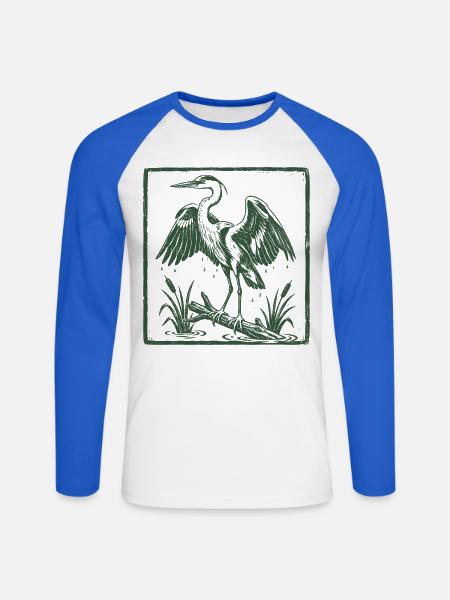 Blue Heron Birding Birdwatcher Heron - Unisex Baseballshirt langarm - Weiß/Royalblau