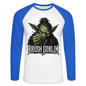 Brush Goblin – Tabletop Miniatur Malen - Unisex Baseballshirt langarm - Weiß/Royalblau - Vorne - Nik (191cm)