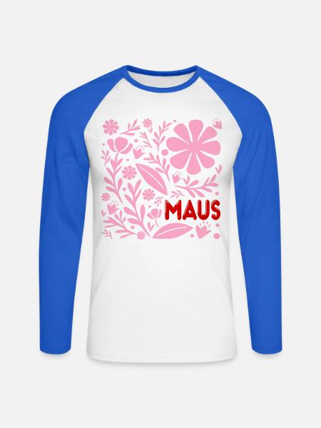 Blumen für Maus - Unisex Baseballshirt langarm - Weiß/Royalblau