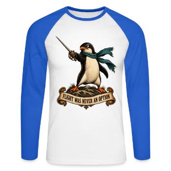 Flight Was Never an Option - Unisex Baseballshirt langarm - Weiß/Royalblau - Vorne - Nik (191cm)