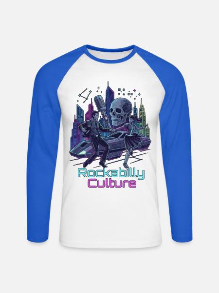 Neon Rockabilly SciFi Kultur - Unisex Baseballshirt langarm - Weiß/Royalblau
