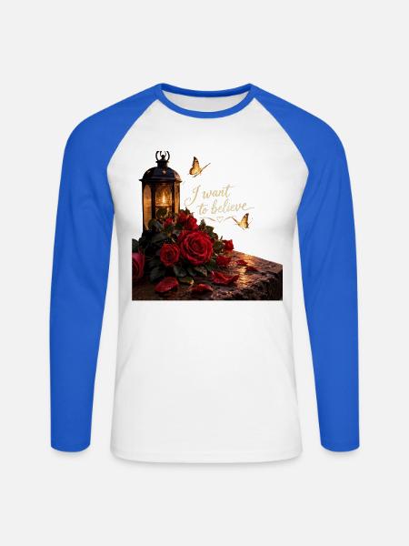 Ich will glauben: Rosenlaterne - Unisex Baseballshirt langarm - Weiß/Royalblau