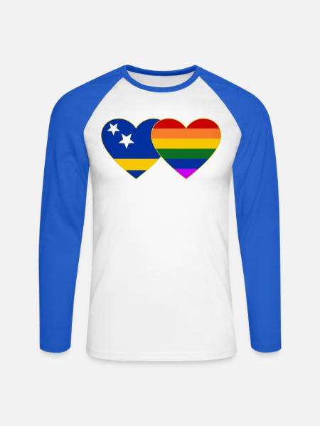 Curacao Regenbogen Flagge Herz - Unisex Baseballshirt langarm - Weiß/Royalblau