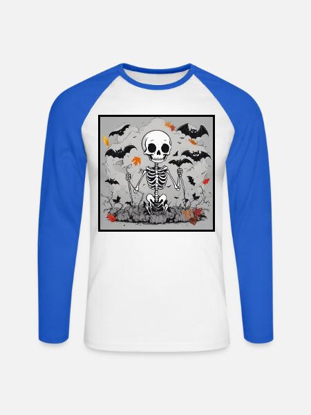 Skelett - Unisex Baseballshirt langarm - Weiß/Royalblau
