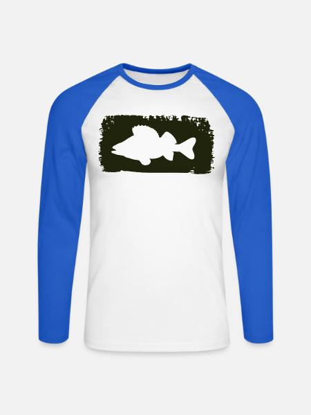 Barsch im Farbstrich - grün - Unisex Baseballshirt langarm - Weiß/Royalblau