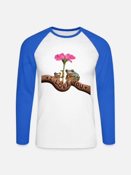 Froschliebe unter rosa Blüte - Unisex Baseballshirt langarm - Weiß/Royalblau