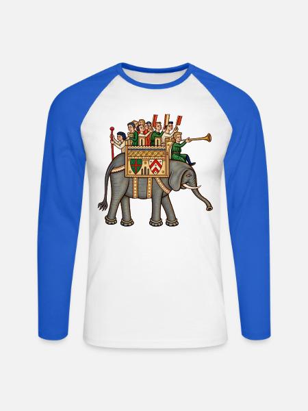 Mittelalterlicher Elefant - Unisex Baseballshirt langarm - Weiß/Royalblau