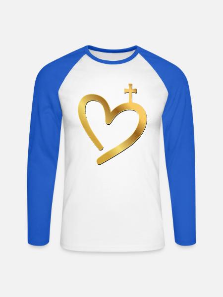 Verehrungskreuz Herz - Unisex Baseballshirt langarm - Weiß/Royalblau