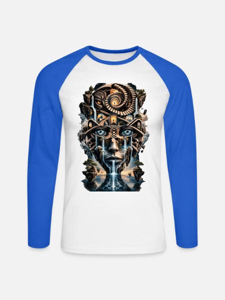 Spirale der Augenwelten - Unisex Baseballshirt langarm - Weiß/Royalblau