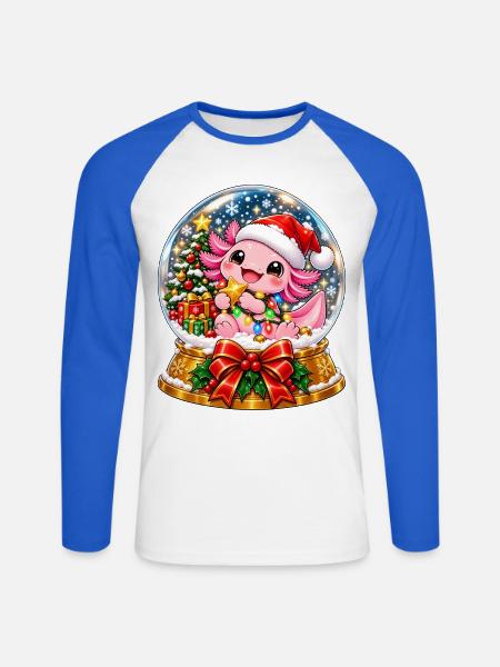 Kuscheldrachen Santa im Schneekugel - Unisex Baseballshirt langarm - Weiß/Royalblau
