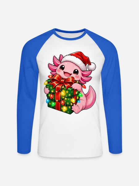 Weihnachtsdrache mit Geschenk - Unisex Baseballshirt langarm - Weiß/Royalblau