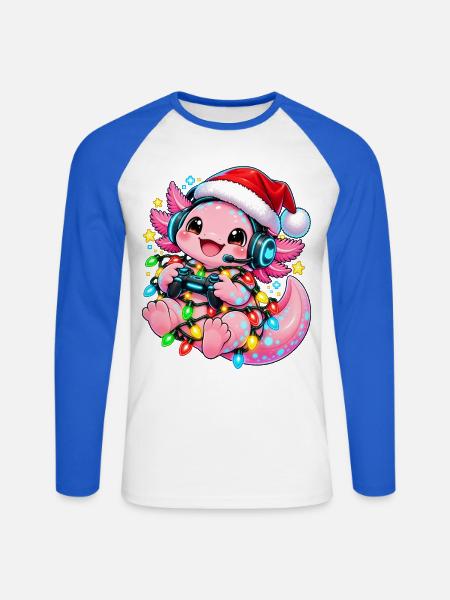 Gaming Weihnachtsdrache mit Lichtern - Unisex Baseballshirt langarm - Weiß/Royalblau
