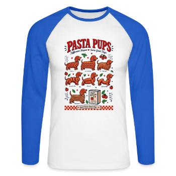 Pasta Pups Dachshund  - Unisex Baseballshirt langarm - Weiß/Royalblau - Vorne - Nik (191cm)