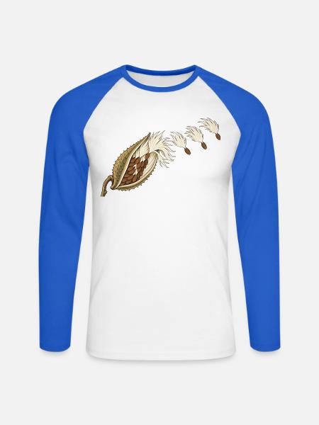 Seidenpflanzenkapsel und treibende Samen - Unisex Baseballshirt langarm - Weiß/Royalblau