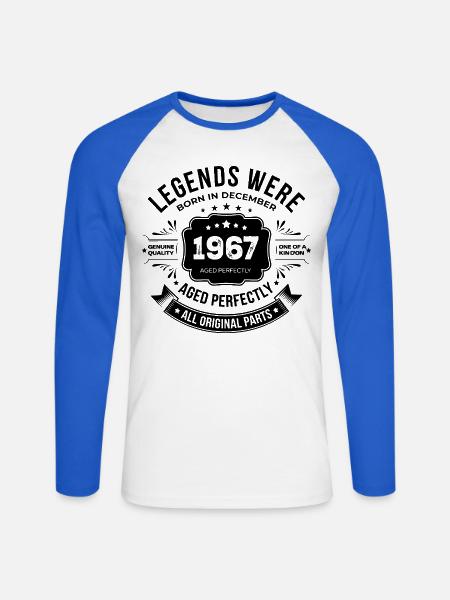 Dezember 1967 - Unisex Baseballshirt langarm - Weiß/Royalblau