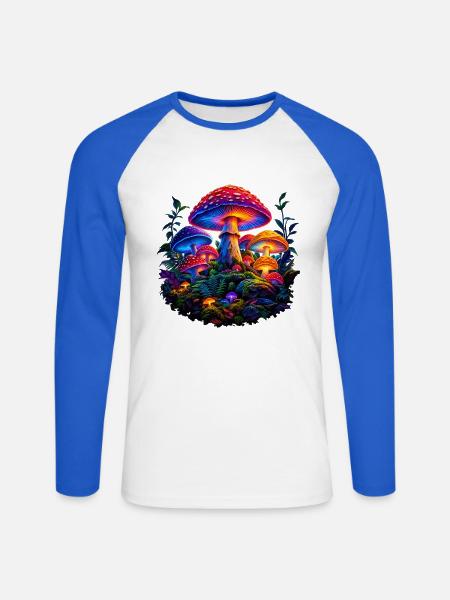 Magischer Pilz Neon Wald - Unisex Baseballshirt langarm - Weiß/Royalblau