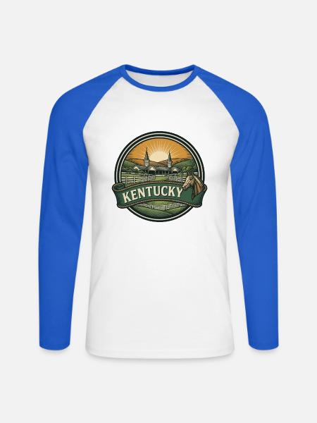 Kentucky Bluegrass Pferd Retro Reiseabzeichen - Unisex Baseballshirt langarm - Weiß/Royalblau