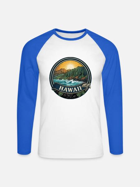 Hawaii Na Pali Coast Retro Surf-Reisegeschenk - Unisex Baseballshirt langarm - Weiß/Royalblau