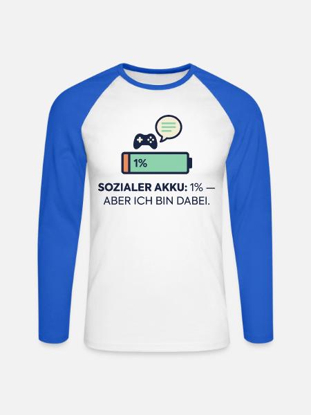Sozialer Akku 1% – Dabei! - Unisex Baseballshirt langarm - Weiß/Royalblau