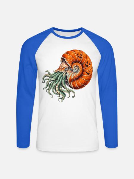 Nautilus mit Kürbisspirale - Unisex Baseballshirt langarm - Weiß/Royalblau