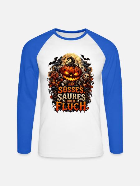 Süßes Saures oder Fluch Halloween - Unisex Baseballshirt langarm - Weiß/Royalblau