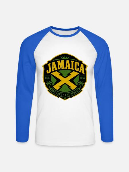 Jamaika - Unisex Baseballshirt langarm - Weiß/Royalblau