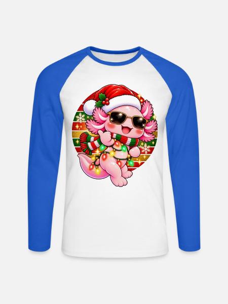 Kuscheliger Weihnachts-Dino mit Lichtern - Unisex Baseballshirt langarm - Weiß/Royalblau