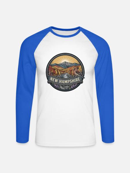 New Hampshire White Mountains Reiseabzeichen - Unisex Baseballshirt langarm - Weiß/Royalblau