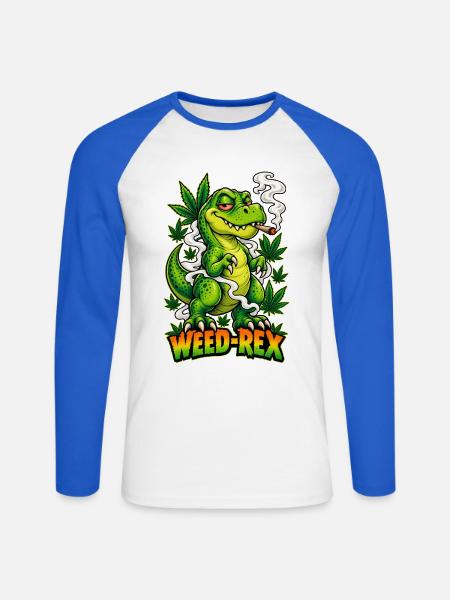 Weed-Rex Smoking Joint Cannabis Dinosaur Design - Unisex Baseballshirt langarm - Weiß/Royalblau