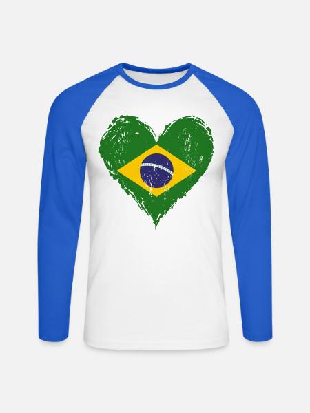 Brasilien Herzflagge Grunge - Unisex Baseballshirt langarm - Weiß/Royalblau