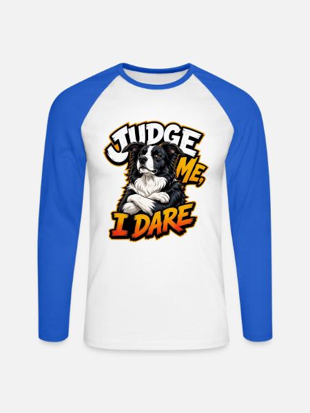 Border Collie - Unisex Baseballshirt langarm - Weiß/Royalblau
