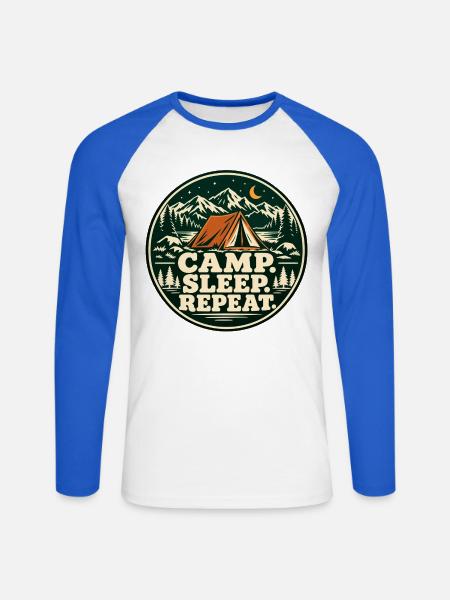 Camp. Sleep. Repeat. – Retro-Campingabzeichen - Unisex Baseballshirt langarm - Weiß/Royalblau