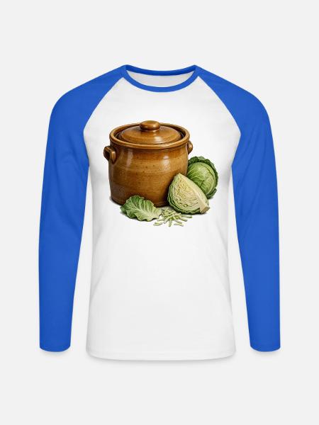 Steinzeug-Krocken und die Kohlernte - Unisex Baseballshirt langarm - Weiß/Royalblau