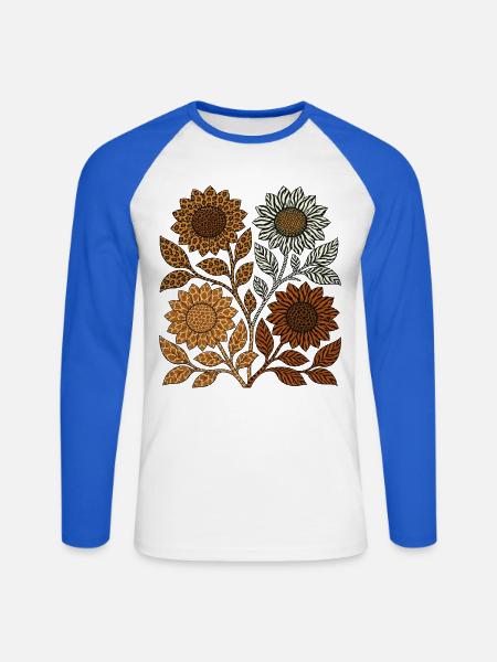 Boho Safari Sunflowers - Unisex Baseballshirt langarm - Weiß/Royalblau
