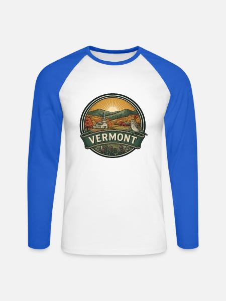 Vermont Green Mountains Herbstreise-Abzeichen - Unisex Baseballshirt langarm - Weiß/Royalblau