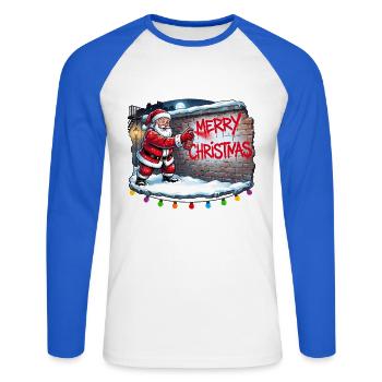 Weihnachtsmann Graffiti Merry Christmas Streetart - Unisex Baseballshirt langarm - Weiß/Royalblau - Vorne - Nik (191cm)