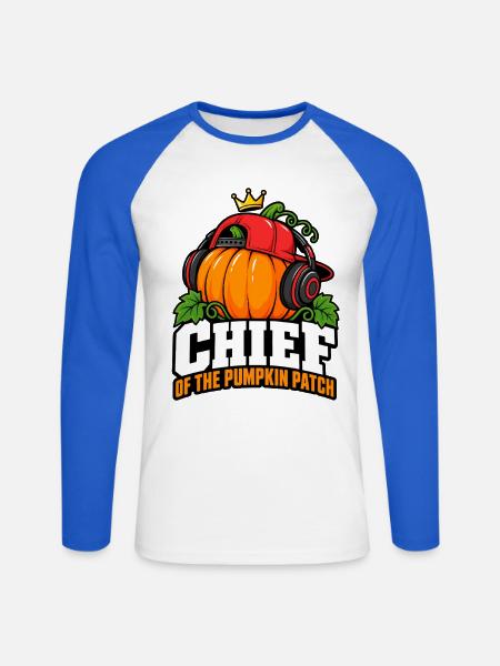 Kürbis Chef Patch Kopfhörer - Unisex Baseballshirt langarm - Weiß/Royalblau