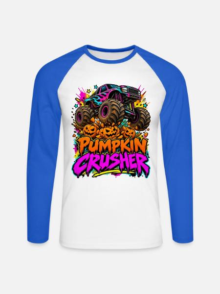 Monstertruck Kürbiszerstörer - Unisex Baseballshirt langarm - Weiß/Royalblau