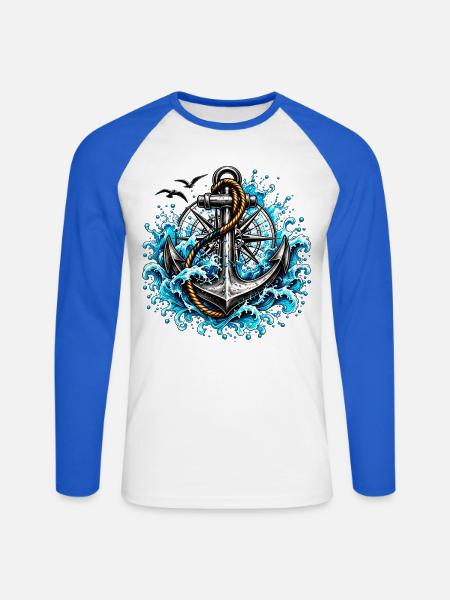 Gezeitenanker mit tosenden Wellen - Unisex Baseballshirt langarm - Weiß/Royalblau