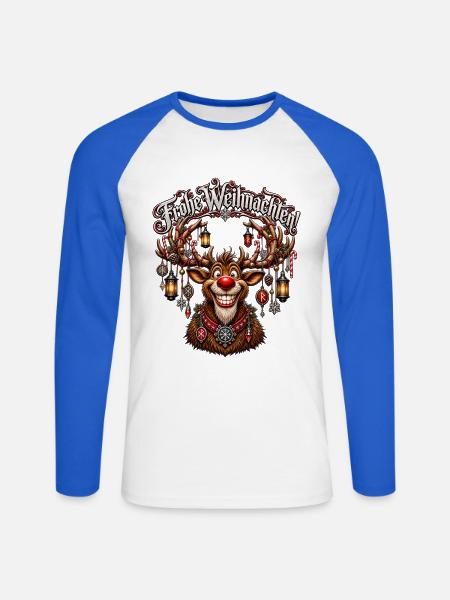 Rentierkrone mit Laternen - Unisex Baseballshirt langarm - Weiß/Royalblau