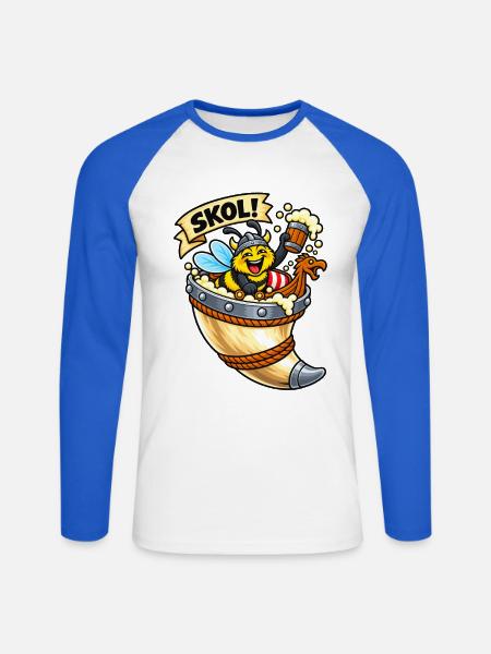 Skol Biene im Wikingerhorn - Unisex Baseballshirt langarm - Weiß/Royalblau