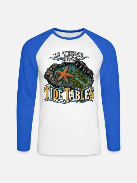 Mein Wochenende hat Gezeitentabellen - Unisex Baseballshirt langarm - Weiß/Royalblau
