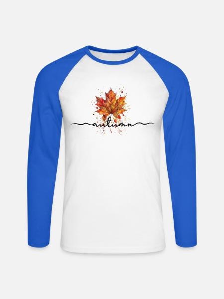 Herbst | Herbstblatt Aquarell - Unisex Baseballshirt langarm - Weiß/Royalblau