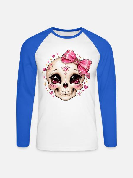 Glitzernder Kristallskull mit Schleife - Unisex Baseballshirt langarm - Weiß/Royalblau