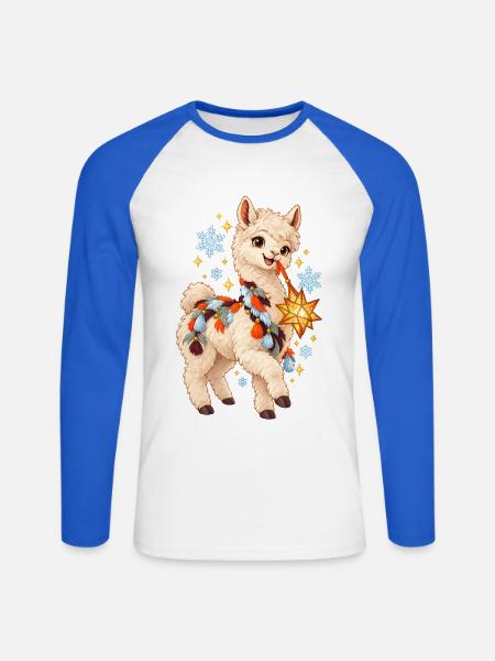 Lama Lichterzauber Festdeko - Unisex Baseballshirt langarm - Weiß/Royalblau