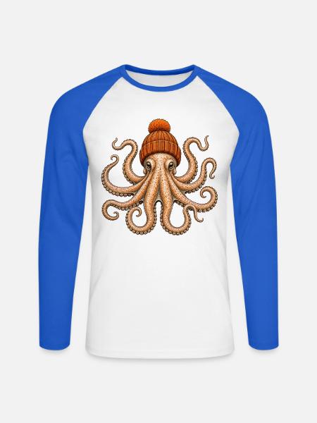 Oktopus mit Mütze - Unisex Baseballshirt langarm - Weiß/Royalblau